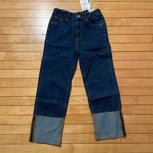 Zara Girls Dark Blue Relaxed Jeans with Contrast Cuffs